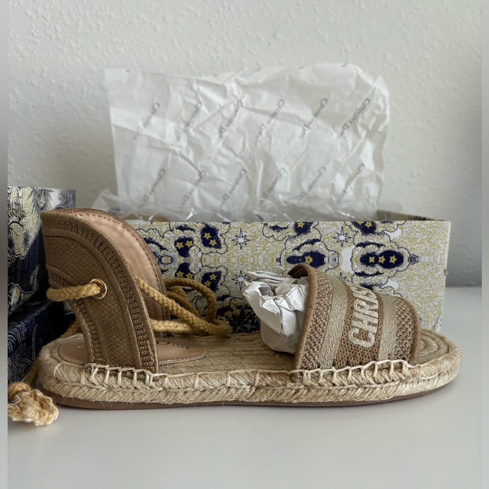 Christian Dior Tan Espadrille Gladiator Sandals